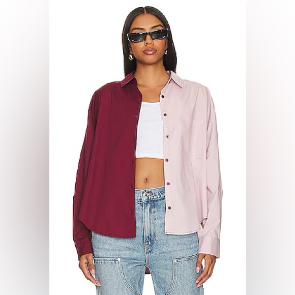 NWT Pistola ‘Sloane’ Two-Tone Burgundy and Light Pink shirt. XS - Picture 2 of 5